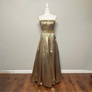 Vintage Gunne Sax X Jessica McClintock Strapless Gold Sequin Ball Gown Size 9